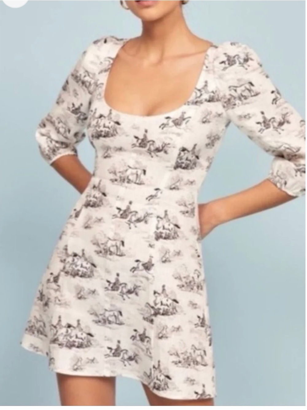 Reformation White Toile Print Puff-Sleeve Mini Dress - Picture 3 of 10